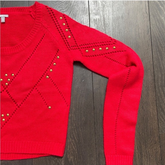 Charlotte Russe Christmas Red Gold Studded Crop Top Sweater - Picture 4 of 6